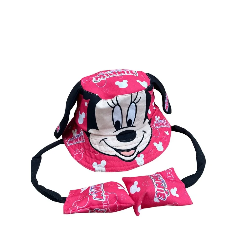 Disney Minnie Mouse Pink Pop Up Ear Bucket Hat Kids Squeeze Action Sun Hat
